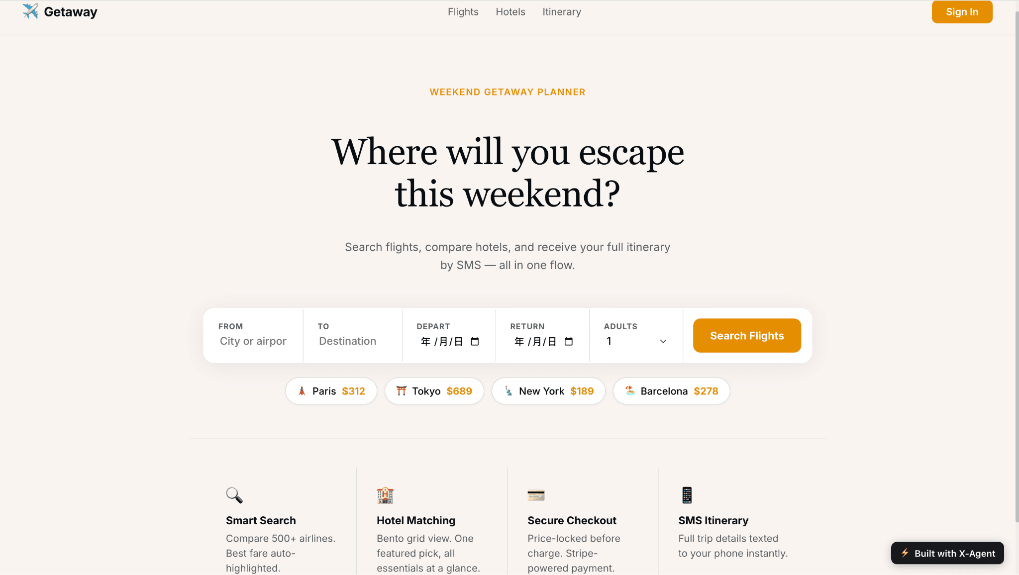 The Weekend Getaway Planner — agent built on XAgent